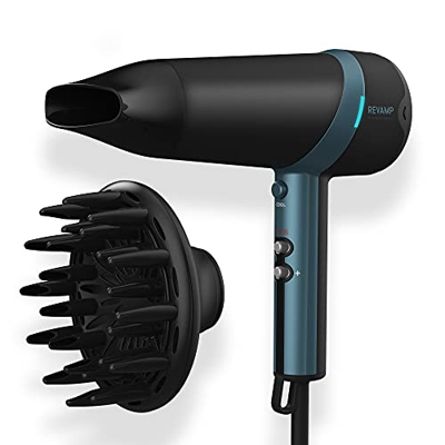 REVAMP Secador de pelo Progloss Quad Ionic 3800 – ligero, portátil, con concentrador y accesorio voluminizador, impregnado con aceites súper suaves pa