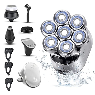 Maquinilla de afeitar eléctrica para hombres calvos, 6 en 1 Maquina Afeitar Cabeza, Afeitadora Impermeable para Uso En Húmedo y Seco Recargable Usb In