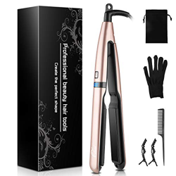 Culwad Plancha de pelo con placa de cerámica de 25 mm, temperatura de 160 ℃ a 230 ℃, pantalla digital, doble voltaje, apagado automático características