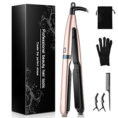 Culwad Plancha de pelo con placa de cerámica de 25 mm, temperatura de 160 ℃ a 230 ℃, pantalla digital, doble voltaje, apagado automático