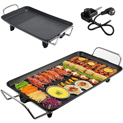 Barbacoa eléctrica Sin Humo, Parrilla Barbacoa Electrica Grill con Bandeja de Goteo y Termostato, Temperatura Regulables, para interior y exterior, 15