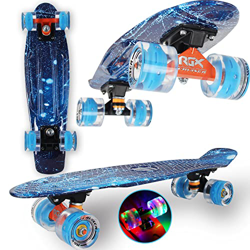 WeLLIFE Monopatín Mini Cruiser RGX de 56 cm para niños y adultos, ruedas luminosas PU 78A con luces flash LED Rodamientos ABEC-7RS… (Sky) características