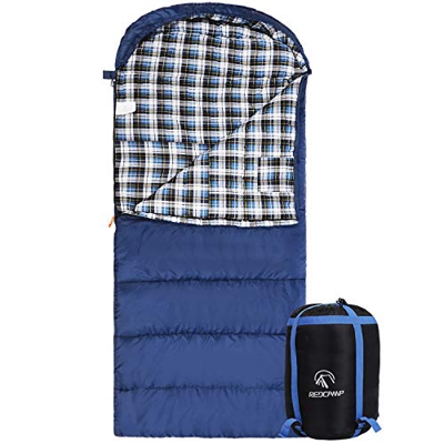 REDCAMP Saco de dormir ancho para adultos, saco de dormir de algodón con capucha para 3 a 4 estaciones de invierno, clima frío, camping, pesca, azul 3