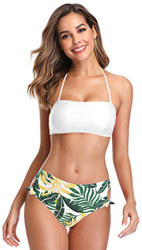 SHEKINI Mujer Traje de Baño de Dos Piezas Bandeau Ajustable Acolchado Bikini Top Sexy Halter Bikini Set Cintura Alta Control Abdomen Parte Inferior de en oferta