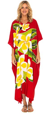 SHU-SHI - Caftán Largo y Holgado para Mujer - Ideal para la Playa - Tallas Grandes - Rojo