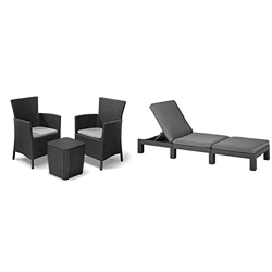 Keter Iowa Conjunto de terraza o balcón Iowa con mesa Luzon y cojines incluidos, Grafito + Daytona Tumbona de jardín, Grafito, 195 x 65 x 22 cm en oferta