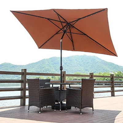 XMcKJ Sombrillas Sunbrella, Parasol de jardín de Mesa al Aire Libre, Paraguas del Sol inclinable con Luces LED solares de 1.5W y Mango de manivela Ade