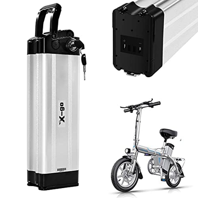 X-go Batería de ion de litio Silver Fish de 36 V y 10 Ah, con cargador para bicicletas eléctricas de 200 W, 35 W, 500 W y motores Pedelec (36 V, 10 Ah