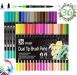 Rotuladores de Punta Doble, Vakki 36 Colores Rotuladores Punta Pincel, Plumas para Colorear para Dibujo, Boceto, Diseño, Firma, Cómic en oferta