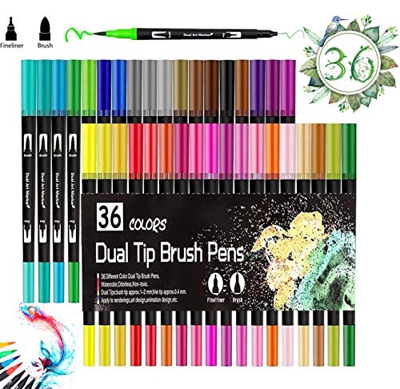 Rotuladores de Punta Doble, Vakki 36 Colores Rotuladores Punta Pincel, Plumas para Colorear para Dibujo, Boceto, Diseño, Firma, Cómic