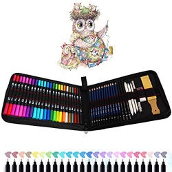 24 Rotuladores Punta Pincel, 12 Lapices de Dibujo y Kit de Arte - Material escolar Perfecto para Caligrafía, Lettering, Colorear, Mandalas, Cómics, Ma en oferta