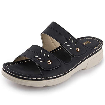 Alexis Leroy Moda Sandalias de Punta Abierta para Mujer Negro 40 EU