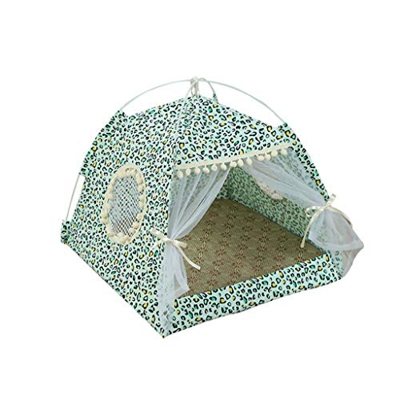 HARZELN Creativo lindo gato nido primavera verano pequeños perros carpa perrera extraíble lavable mascotas nidos, camas para gatos, verde-XL (58 x 58 
