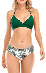 UMIPUBO Conjunto de Bikini Mujer Traje de Baño de Dos Piezas Borde Ondulado Dividido con Cuello Halter Ropa de Playa Ropa de Baño Tops y Braguitas (Ve características