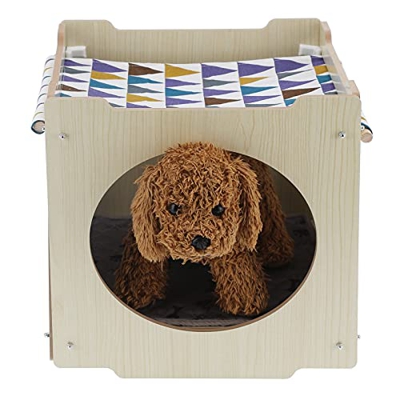 Caseta para perros portátil de madera para conejos para gatos, refugio para animales domésticos, con almohadilla para mascotas, cachorro, conejo, 38 x