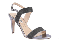 Sandalia de Fiesta Mujer - Sandalia Metalizada Punta Abierta y Tiras Finas - Cierre con Hebilla - Tacón Fino 9 CM (Plata, Numeric_39) precio