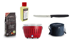 LotusGrill Juego de Barbacoa de carbón Vegetal pequeño y Compacto con 1 kg de carbón Vegetal de Haya, 200 ml de Pasta Combustible, 1 Cuchillo Multiuso precio