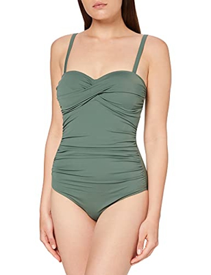 Marca Amazon - IRIS & LILLY, Bañador Moldeador Mujer, Verde (Khaki), L, Label: L