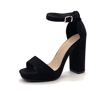 Angkorly - Zapatillas Moda Tacón escarpín Sandalias Abierto La Noche Matrimonio Ceremonia Mujer básica  Tacón Ancho Alto 12 CM - Negro 23 W05-6 T 40