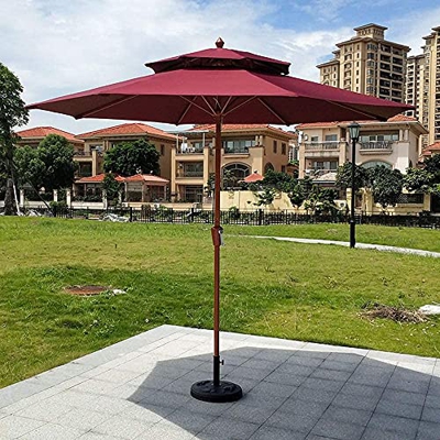 Sombrillas Sunbrella, Paraguas de jardín de madera de imitación de doble techo, paraguas de la playa de 2.7 m, mercado, sombra al aire libre para pati