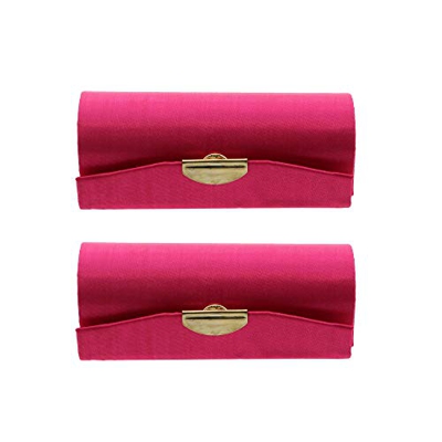 Estuche de lápiz labial de satén sólido para mujer con soporte de espejo, juego de 2 (rosa caliente)