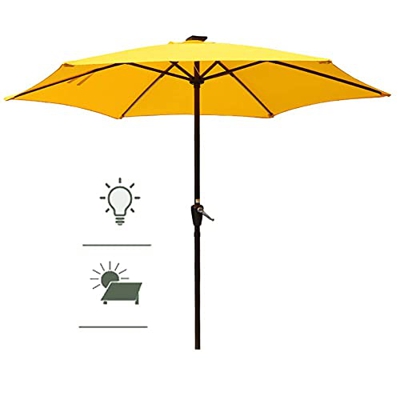 XMcKJ Sombrillas Sunbrella, Parasol Parasol de Patio de jardín de 2,7 m / 9 pies con Luces LED solares y manivela, Paraguas de Mesa de Mercado al Aire