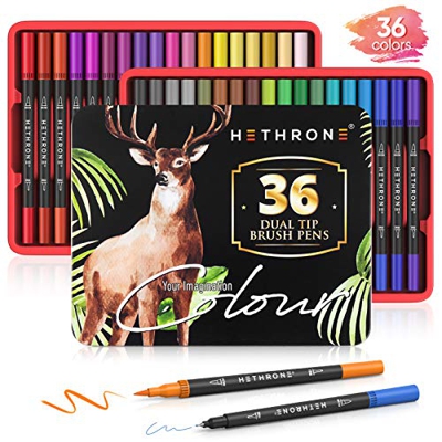 36 rotuladores para colorear Hethrone, rotuladores de doble punta ancha y fina para adultos, para colorear libros, caligrafía, pintar, viñetas, diario