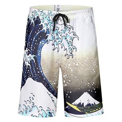 Kikomia – Bañador japonés para hombre, gran ola contra Kanagawa, Fuji Berg Ukiyoe Hokusai, impresión de onda, verano, tabla de playa con bolsillos, fo