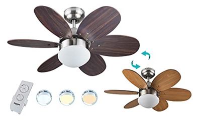 Bastilipo Ibiza RC-Ventilador de Techo con Mando a distancia-60W y 75cm de diametro-Luz LED incorporada, Haya/Wengé, 75 cm
