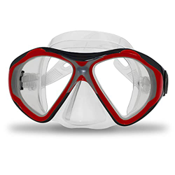 RABIGALA Máscara de buceo panorámica con lente de cristal templado, antivaho, fácil y profesional, para niños, hombres y mujeres, color negro y rojo características