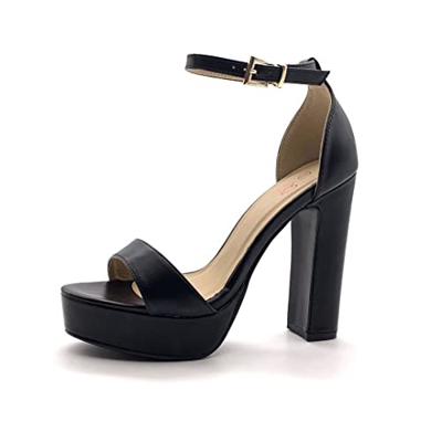 Angkorly - Zapatillas Moda Tacón escarpín Sandalias Tacones Altos Plataforma Abierto Mujer Simple básica Tanga Tacón Ancho Alto 12.5 CM - Negro PU 059