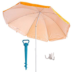 H HANSEL HOME Sombrilla de Playa con Soporte de Tornillo y Percha, Acero, Inclinable, Protección Solar UPF+50 (Naranja, Ø 180 CM) en oferta