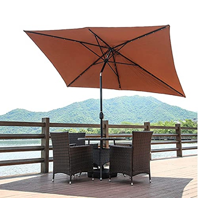XMcKJ Sombrillas Sunbrella, Rectángulo Paraguas de Mercado 98 pies, Paraguas de Patio Grande 26 Perlas de lámpara LED, Paraguas de Mesa con manivela, 