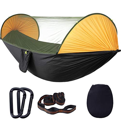 Joyzan Hamacas para Acampar, Hamaca de árbol de Apertura rápida automática con Red Hamaca para Dormir con Columpio portátil para Viajes en el Patio, m