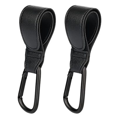 SAVITA 2 Piezas Gancho Carrito Bebe, Cuero Bolsa Bebé Ganchos Cochecito Gancho con Adhesivo Mágico Fuerte para Compras, Vestirse y Bolsas de Pañales (