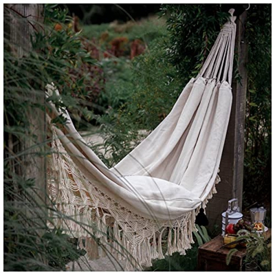 fenmutech Hamaca Doble Boho Tassel Nest Hamgock Swing Silla al Aire Libre/de Interior Picnic Garden Macrame Brasileño Hamaca Colgando Red Silla Colump