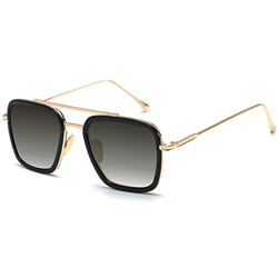 SHEEN KELLY Retro Gafas de sol Tonny Stark Marco de metal para hombres mujeres Gafas de sol Iron Man cuadradas características
