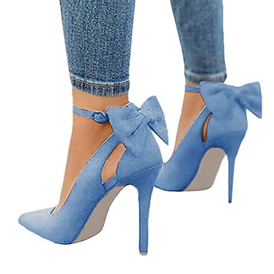 Minetom Sandalias de Mujer Tacones Altos Sandalias de tacón Aguja Fiesta de Noche Zapatos Novia Bombas Sandalias con Lazo D Azul 39 EU
