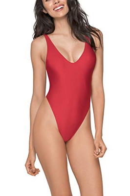 RELLECIGA ba?Ador de una Pieza One-Piece String Thong Bikini High Cut Monokini Rojo S