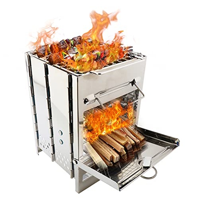 N / B Mini Parrilla de carbón portátil de Acero Inoxidable para Acampar, Mini Parrilla de carbón de carbón para Exteriores, Plegable/asa/Bandeja para 