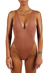 sofsy Bañador de una Pieza Petite Mujeres Traje de baño Push Up Corte Alto Espalda Baja Natación Playa Vintage Retro 80s 90s Color Carne Talla Extra X características