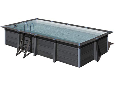 Gre KPCOR60L – Piscina Rectangular Composite 606 x 326 x 124 cm, con filtración 6 m3/h, cuña metálica, Incluye LED, Gris Oscuro