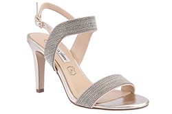 Sandalia de Fiesta Mujer - Sandalia Metalizada Punta Abierta y Tiras Finas - Cierre con Hebilla - Tacón Fino 9 CM (Oro, Numeric_38) precio