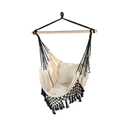 FEGOCLT 130 x100 x100 cm estilo nórdico hogar jardín colgando hamaca silla al aire libre interior dormitorio colgando silla colgante con vara de mader en oferta