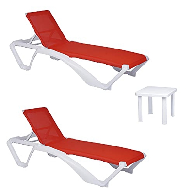 RESOL Acqua Set 2 Tumbonas y 1 Mesa Auxiliar Andorra | Conjunto de Tumbonas con Ruedas Apilables | Muebles de Jardín Exterior | Estructura y Mesilla B