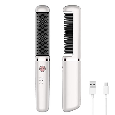 Furado Peine Alisador De Cabello Electrico, Cepillo Alisador, Temperatura Regulable, Anti-quemaduras, con Batería Recargable de 4000 mAh Peine Alisado