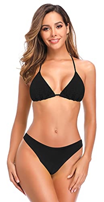 SHEKINI Mujer Bañador de Dos Piezas Elegante Halter Ajustable Pliegues Clásico Triángulo Shirring Bikini Top Traje de Baño Dos Piezas Cintura Baja Bik