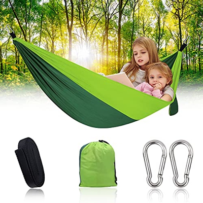 YADIMI Hamaca Ultraligera para Camping,Hamaca Portátil Ligera de Nylon Paracaídas,300KG de Capacidad de Carga Hamaca Colgante con Mosquetones,Eslingas