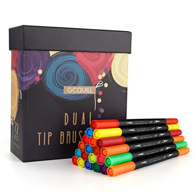 GC QUILL Juego de 72 rotuladores de colores de acuarela con doble punta para pintar, dibujar, rotuladores, escribir, caligrafía, niños y adultos