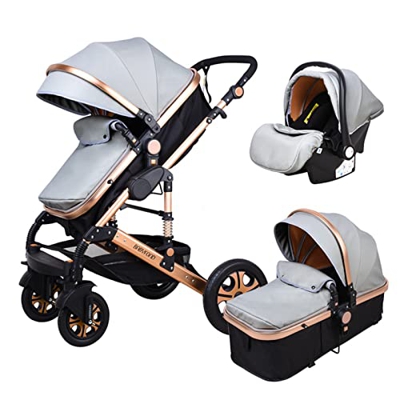 Babyfond Cochecito bebe 3 en 1, silla de paseo ligero 25 kg, deluxe piel sistema de viaje, cochecito bebe 3 piezas, plegado carrito bebe 3 en 1, plega